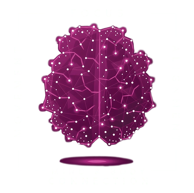 Illustration of a brain highlighting the elements of the Mind & Body Connection: Movement, Focus, and Alignment, used in the Circus Stretching program.