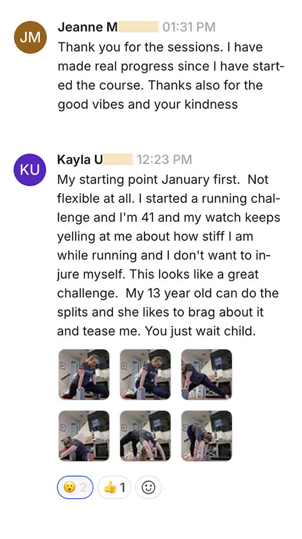User testimonial about fitness and inspiration at 58 years old.