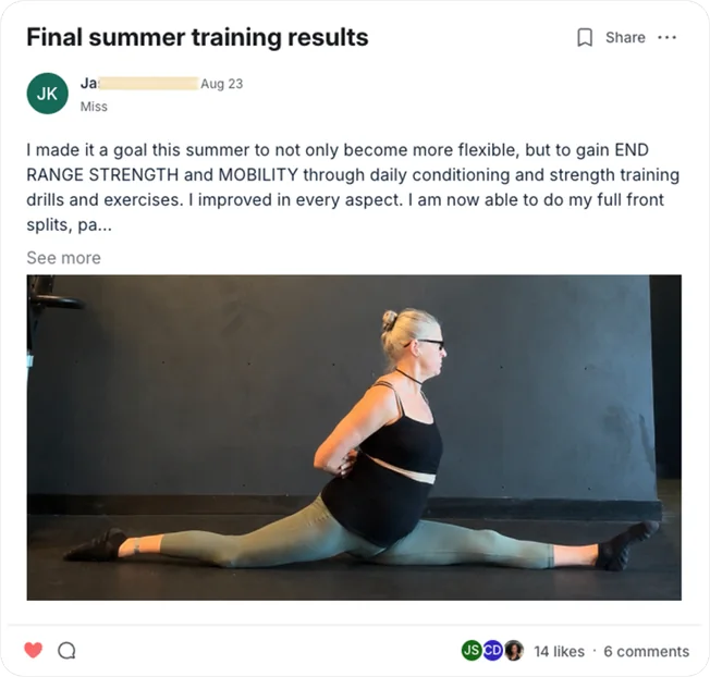 Student review: full front splits after a summer of training