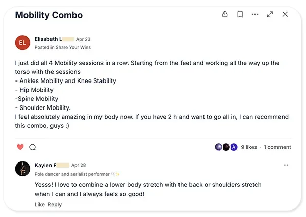 Elisabeth — Mobility Combo, four mobility sessions in a row